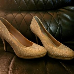 Women's Silver Slipper High Heels Shoes Size 8M-preowned Rinstone Dress shoes